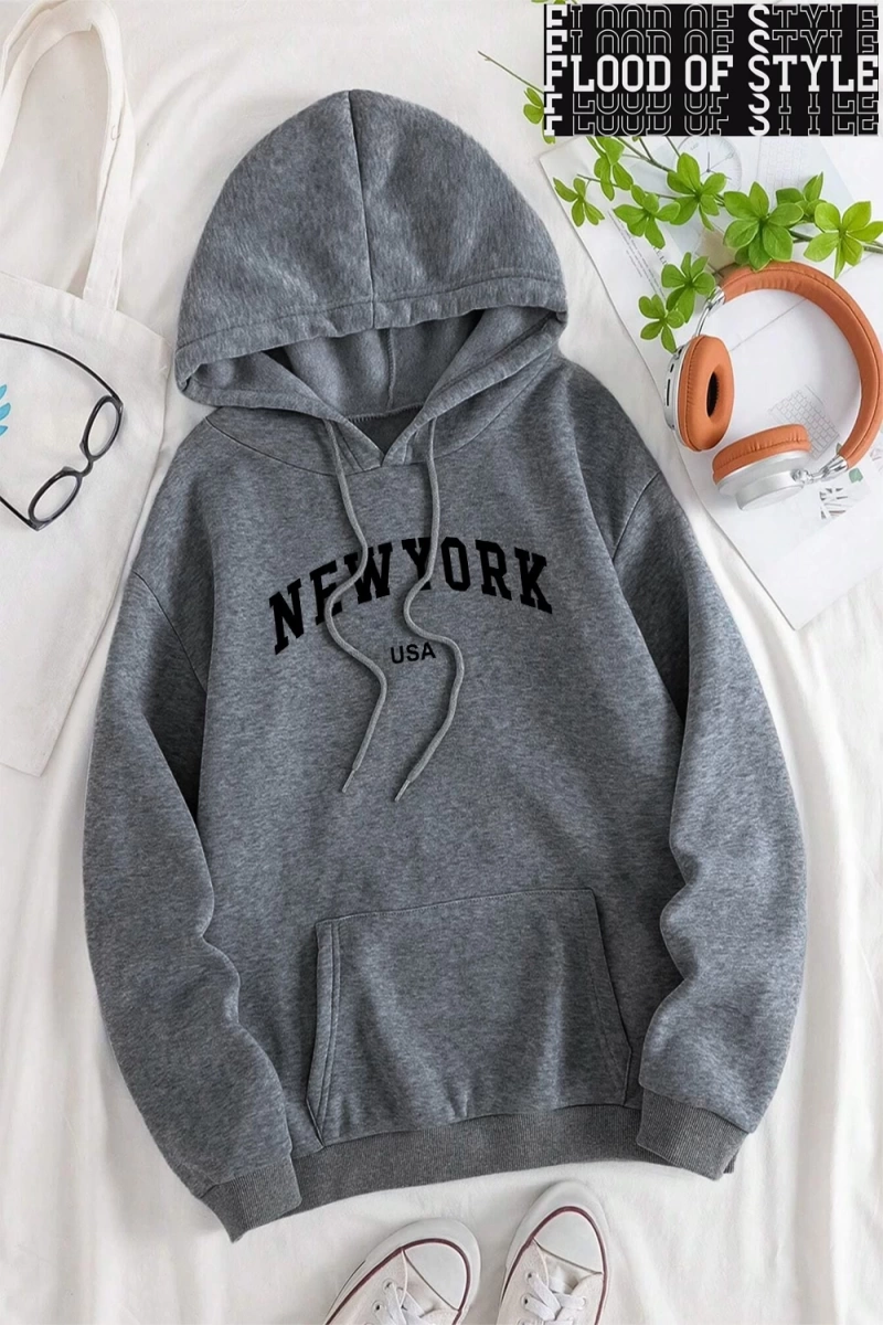 Hip Hop Harajuku Vintage Tarzı  New York abd şehir mektup Gri