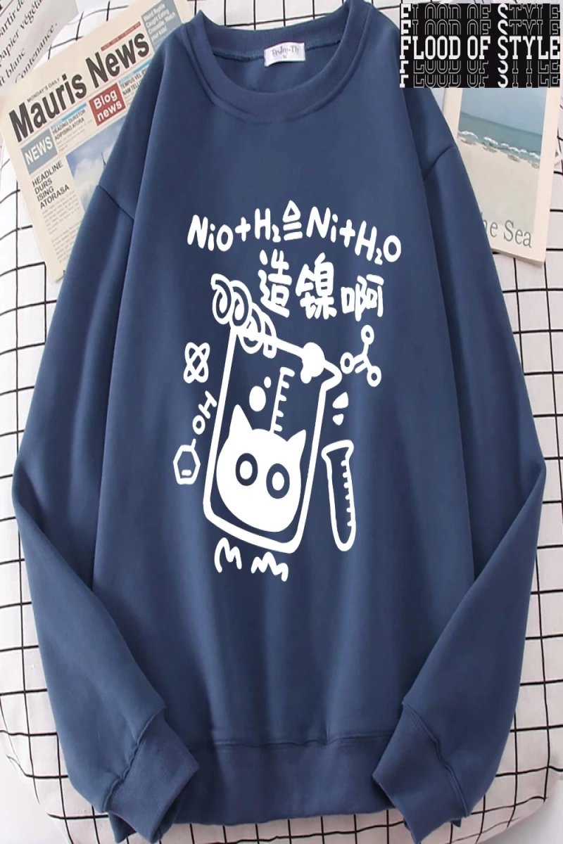 Hip Hop Harajuku Vintage Tarzı  Nikel Üretim Formülü Kedi  Gri