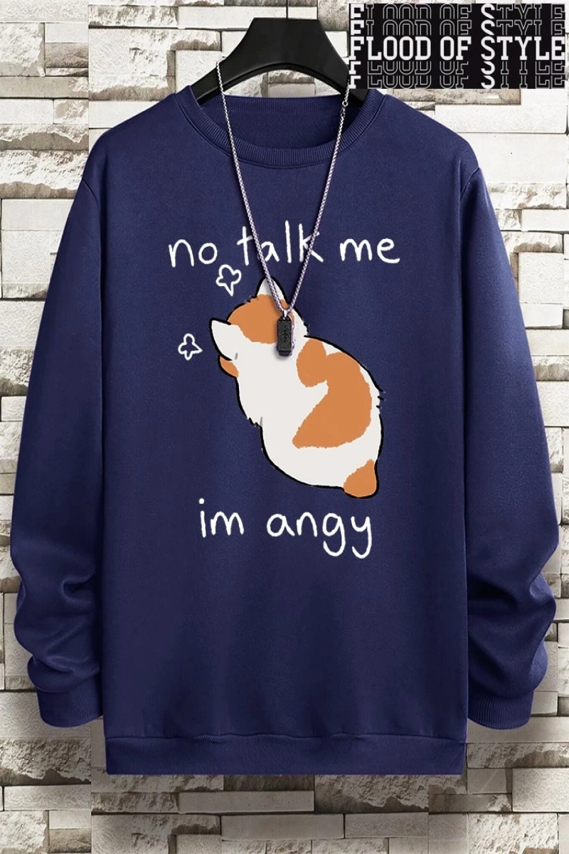 Hip Hop Harajuku Vintage Tarzı  No Talk Me Im Angy sevimli kedi  Gri