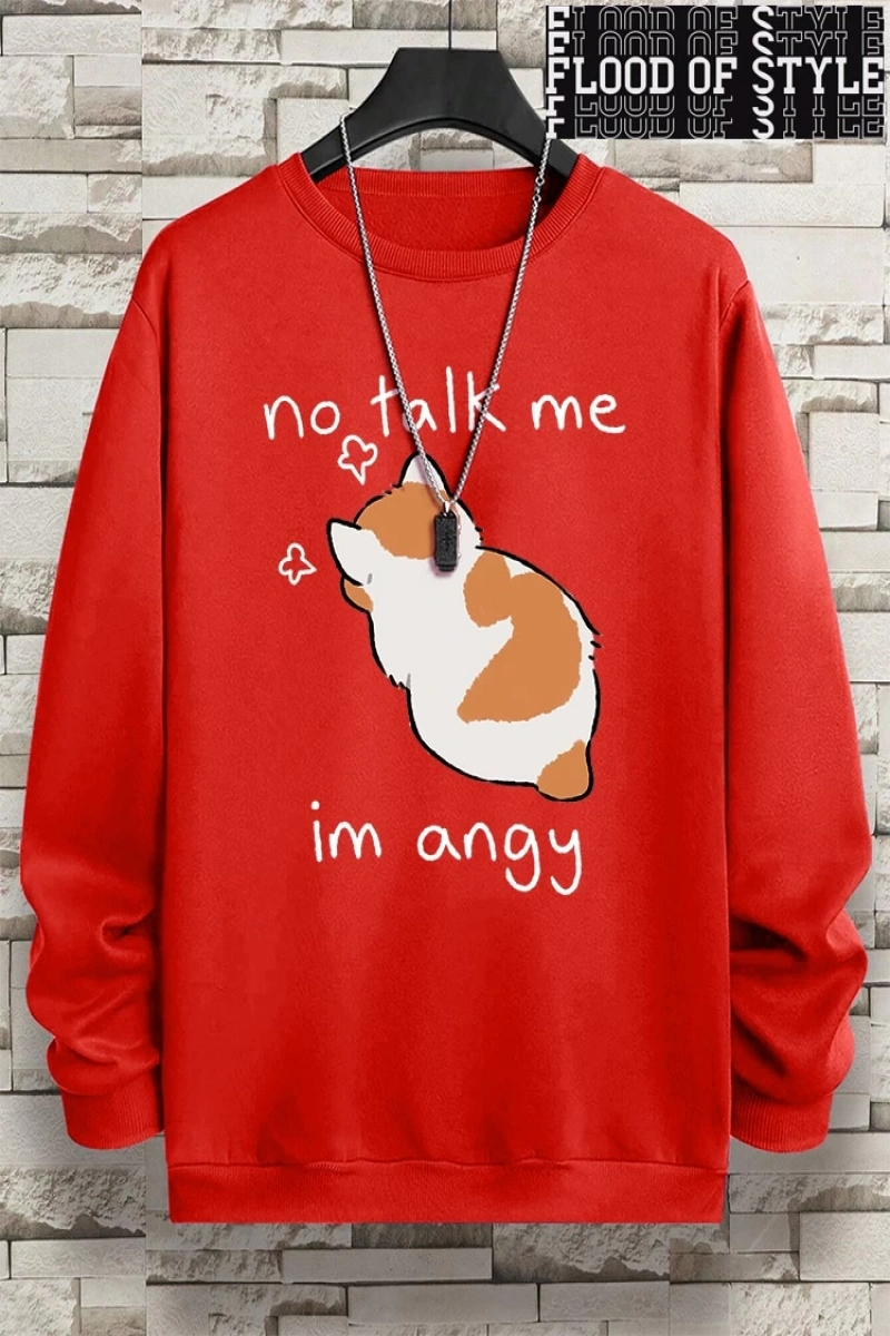 Hip Hop Harajuku Vintage Tarzı  No Talk Me Im Angy sevimli kedi  Gri