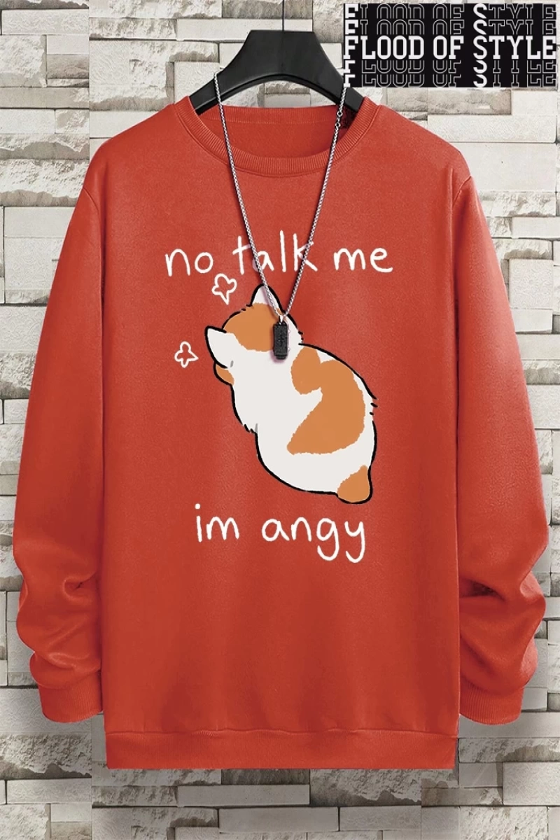 Hip Hop Harajuku Vintage Tarzı  No Talk Me Im Angy sevimli kedi  Gri
