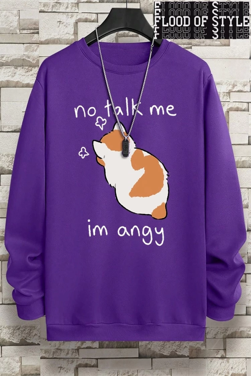 Hip Hop Harajuku Vintage Tarzı  No Talk Me Im Angy sevimli kedi  Gri