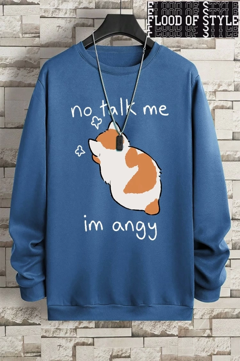 Hip Hop Harajuku Vintage Tarzı  No Talk Me Im Angy sevimli kedi  Gri