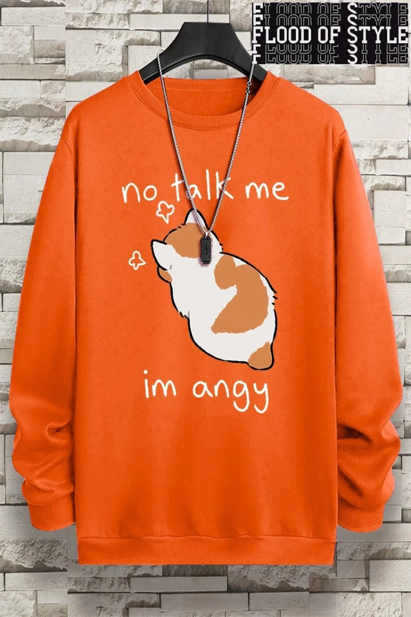 Hip Hop Harajuku Vintage Tarzı  No Talk Me Im Angy sevimli kedi  Gri