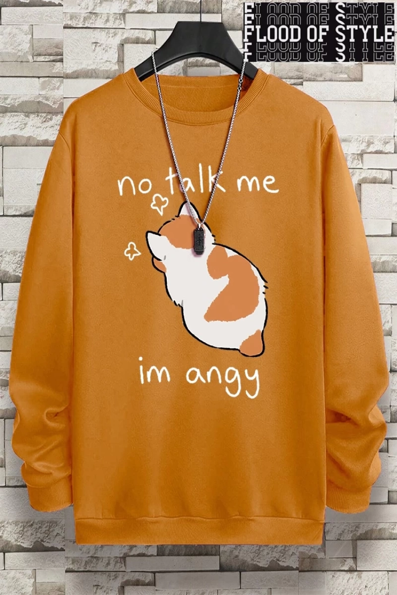 Hip Hop Harajuku Vintage Tarzı  No Talk Me Im Angy sevimli kedi  Gri