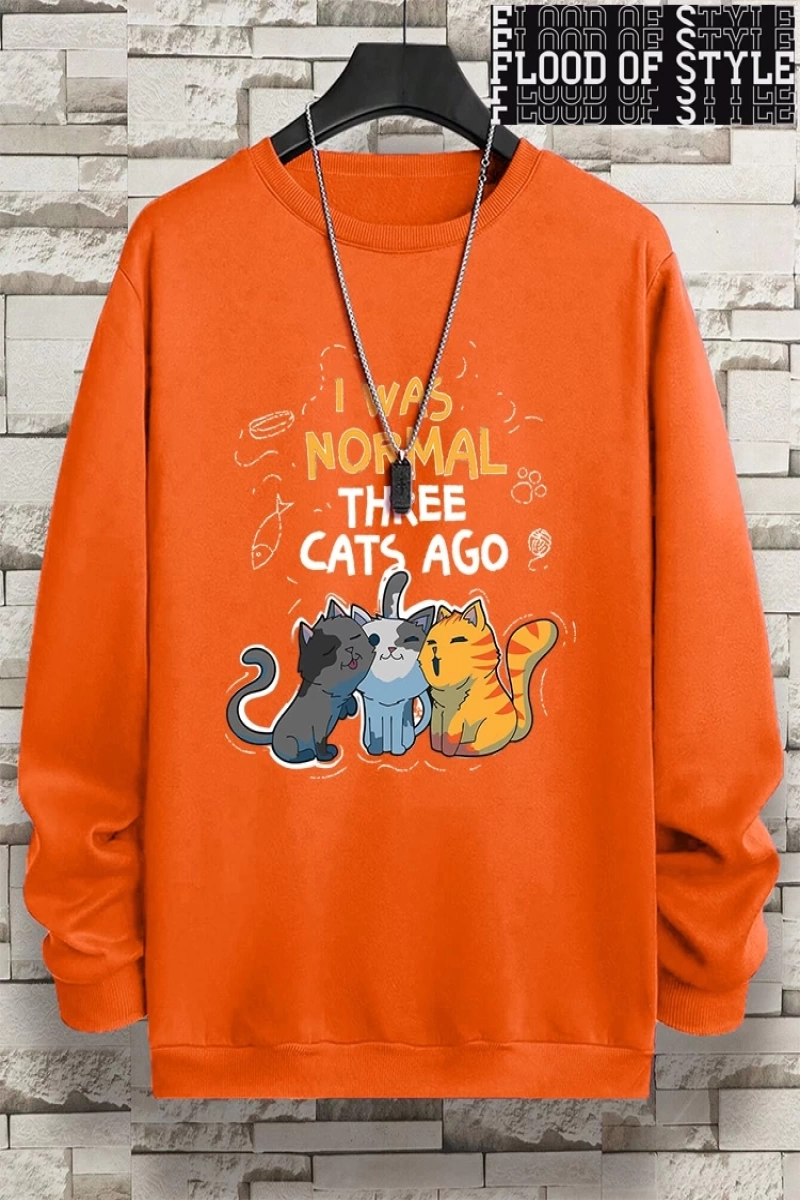 Hip Hop Harajuku Vintage Tarzı  Normaldim Üç Kedi Önce Adam  Gri