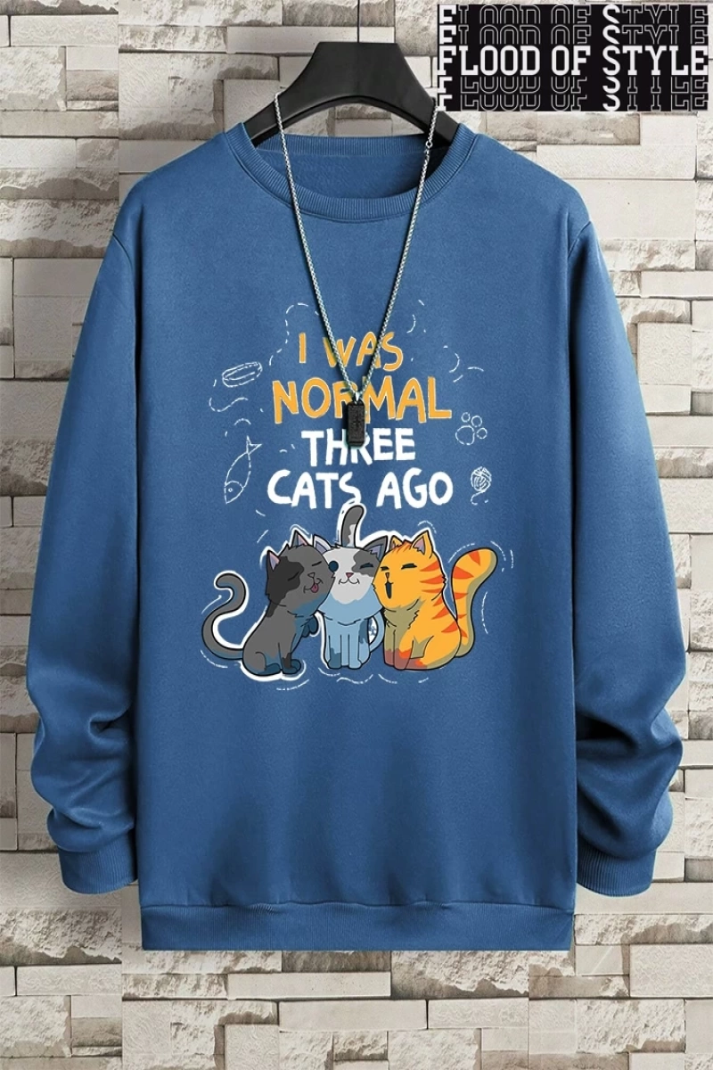 Hip Hop Harajuku Vintage Tarzı  Normaldim Üç Kedi Önce Adam  Gri