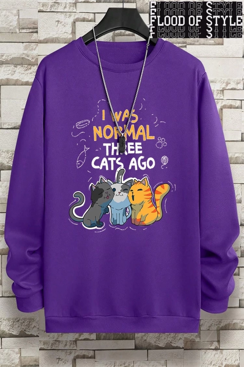 Hip Hop Harajuku Vintage Tarzı  Normaldim Üç Kedi Önce Adam  Gri