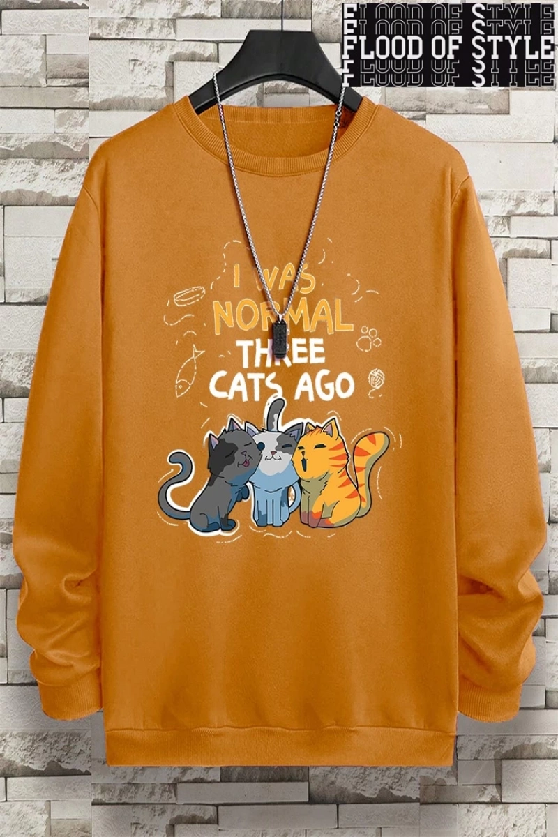 Hip Hop Harajuku Vintage Tarzı  Normaldim Üç Kedi Önce Adam  Gri