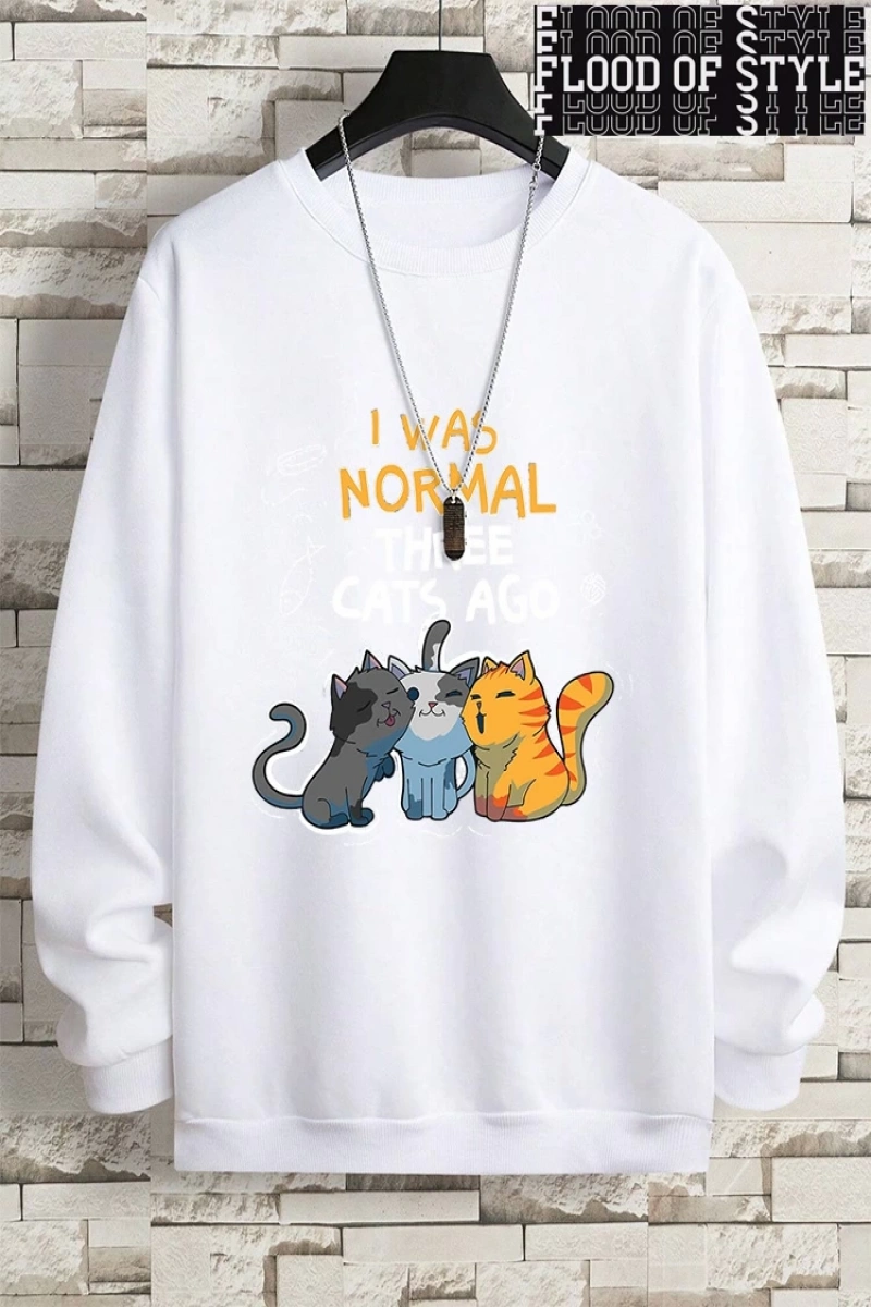 Hip Hop Harajuku Vintage Tarzı  Normaldim Üç Kedi Önce Adam  Gri