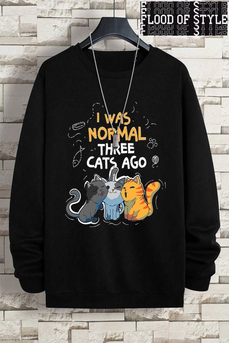 Hip Hop Harajuku Vintage Tarzı  Normaldim Üç Kedi Önce Adam  Gri