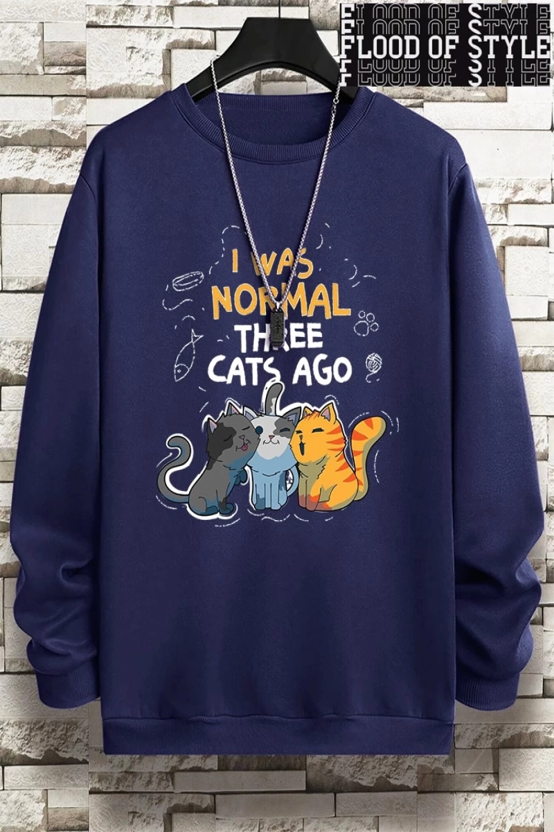 Hip Hop Harajuku Vintage Tarzı  Normaldim Üç Kedi Önce Adam  Gri