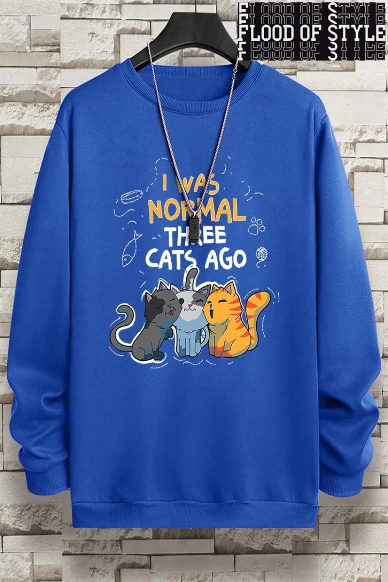 Hip Hop Harajuku Vintage Tarzı  Normaldim Üç Kedi Önce Adam  Gri