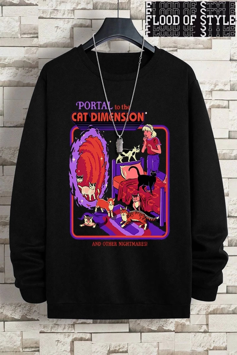 Hip Hop Harajuku Vintage Tarzı  Portal Kedi Boyut  Gri