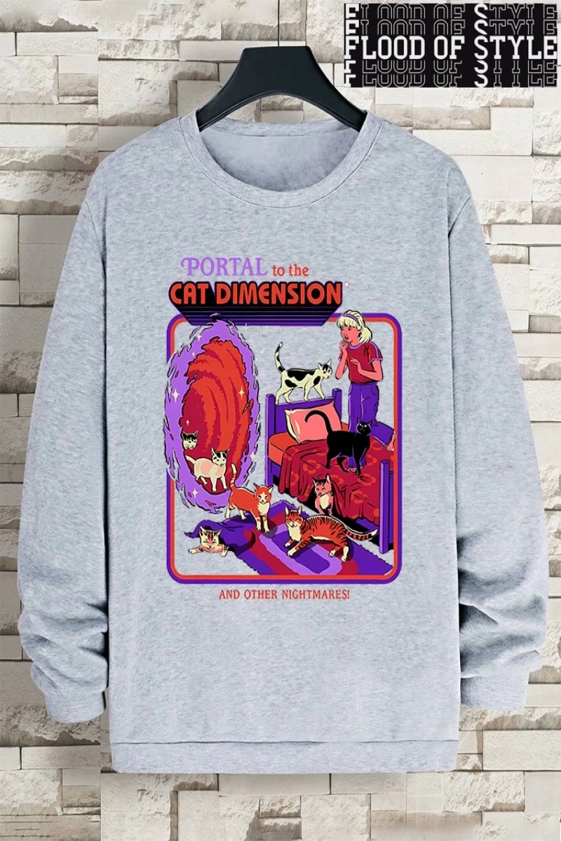 Hip Hop Harajuku Vintage Tarzı  Portal Kedi Boyut  Gri