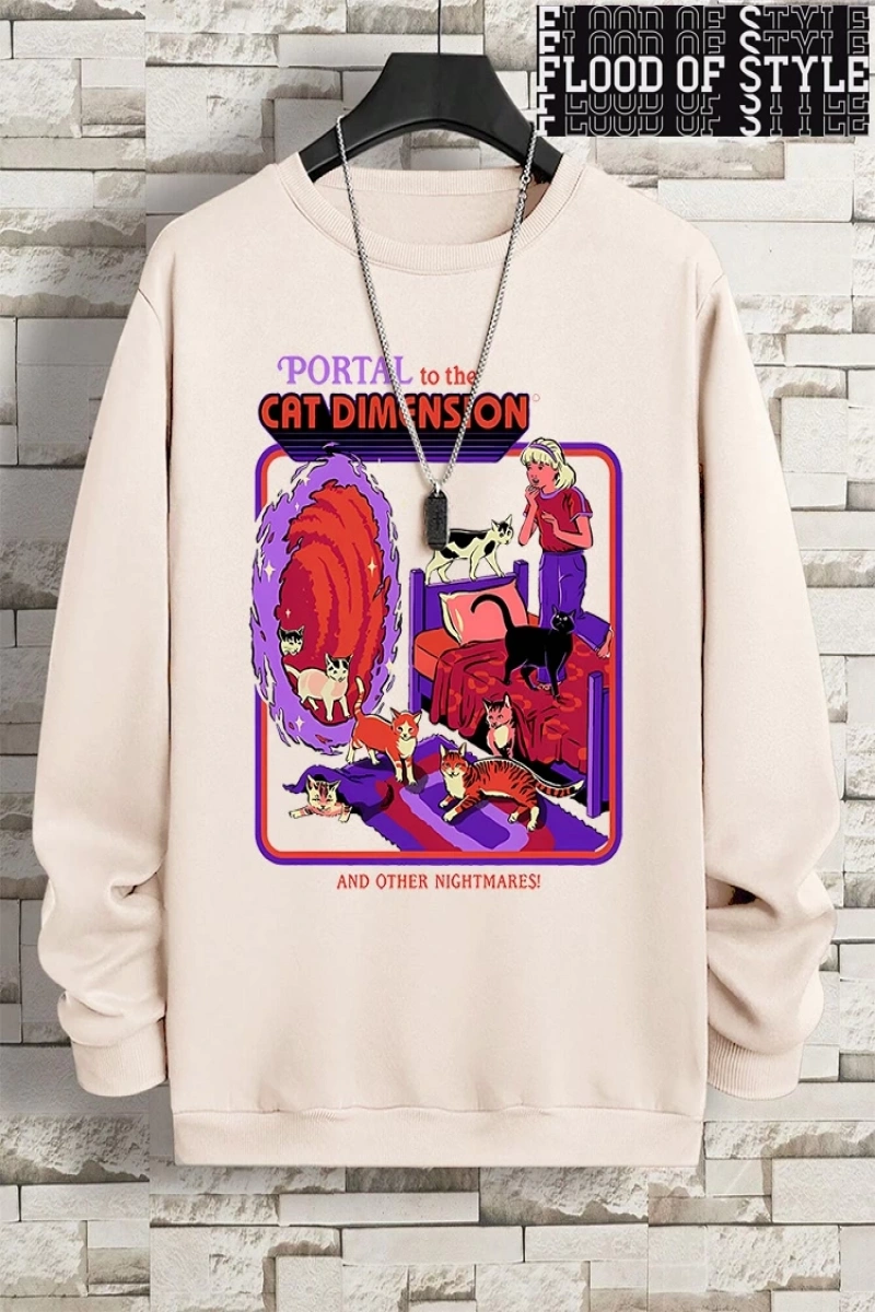Hip Hop Harajuku Vintage Tarzı  Portal Kedi Boyut  Gri