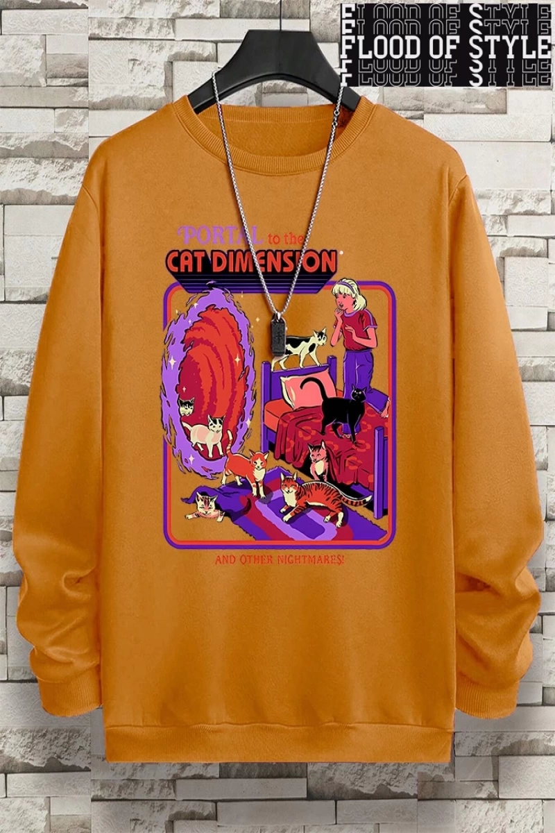 Hip Hop Harajuku Vintage Tarzı  Portal Kedi Boyut  Gri