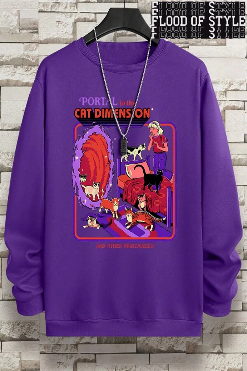 Hip Hop Harajuku Vintage Tarzı  Portal Kedi Boyut  Gri