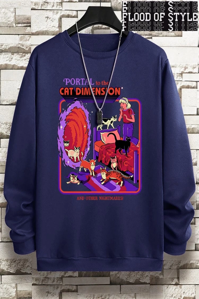 Hip Hop Harajuku Vintage Tarzı  Portal Kedi Boyut  Gri
