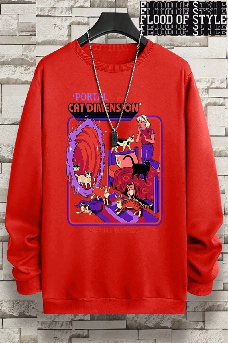 Hip Hop Harajuku Vintage Tarzı  Portal Kedi Boyut  Gri