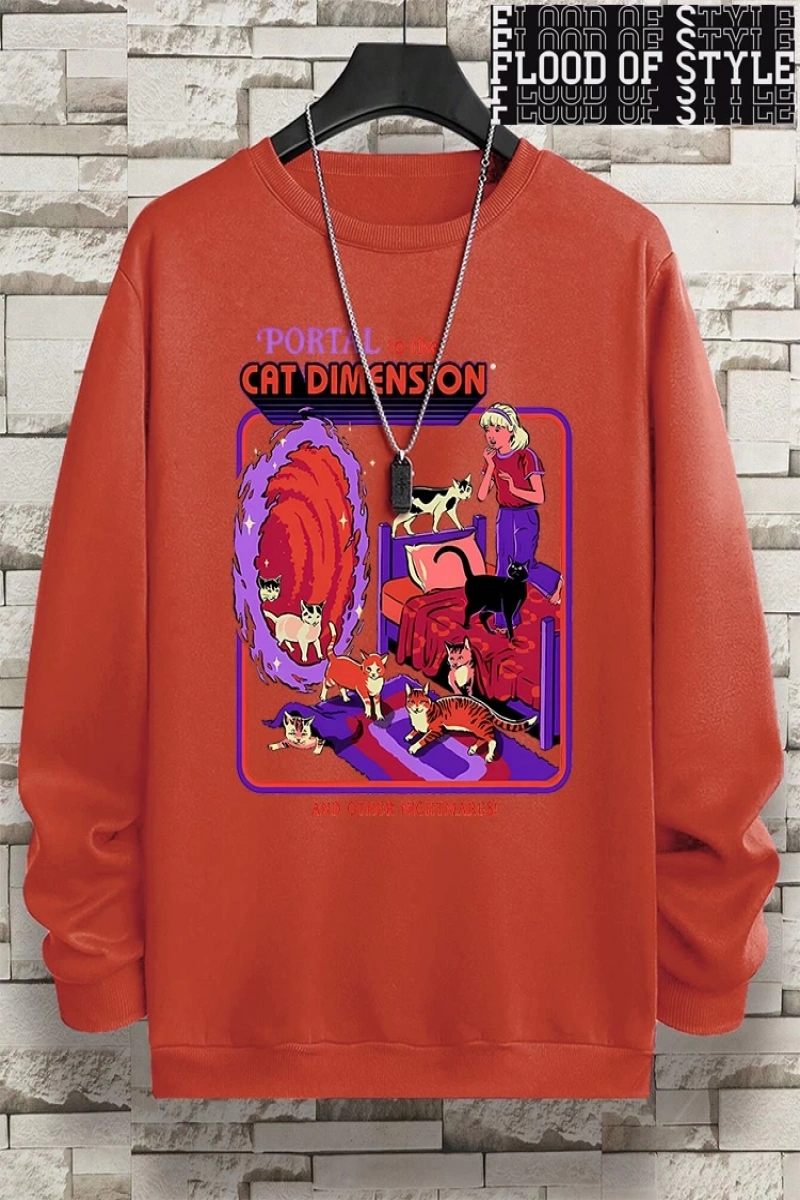 Hip Hop Harajuku Vintage Tarzı  Portal Kedi Boyut  Gri