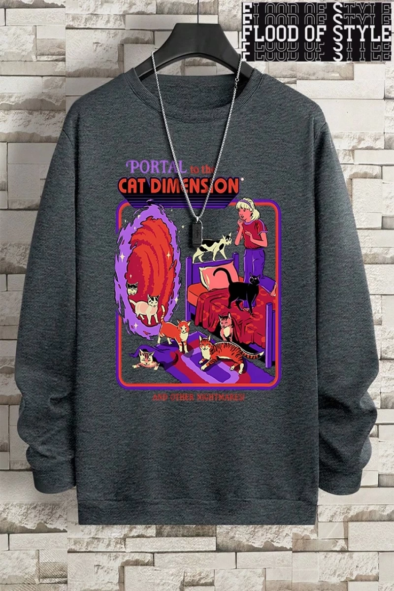 Hip Hop Harajuku Vintage Tarzı  Portal Kedi Boyut  Gri