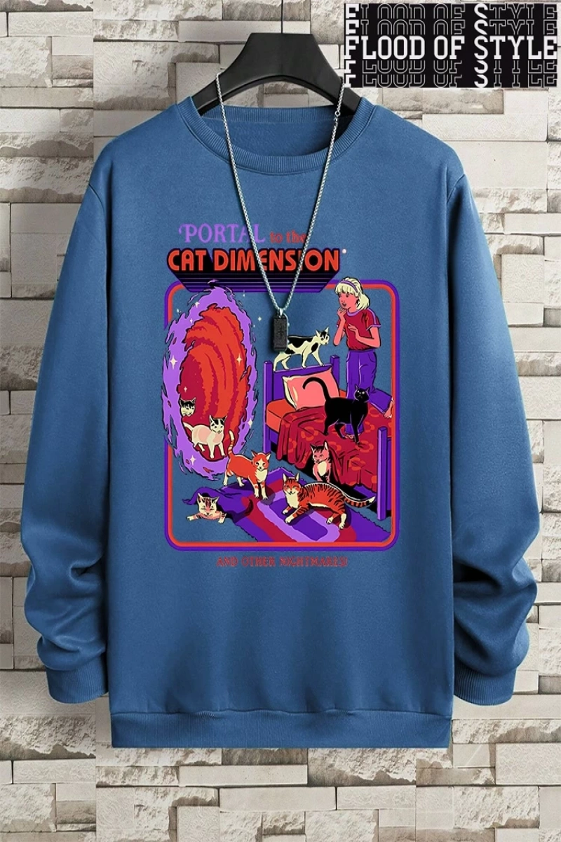 Hip Hop Harajuku Vintage Tarzı  Portal Kedi Boyut  Gri