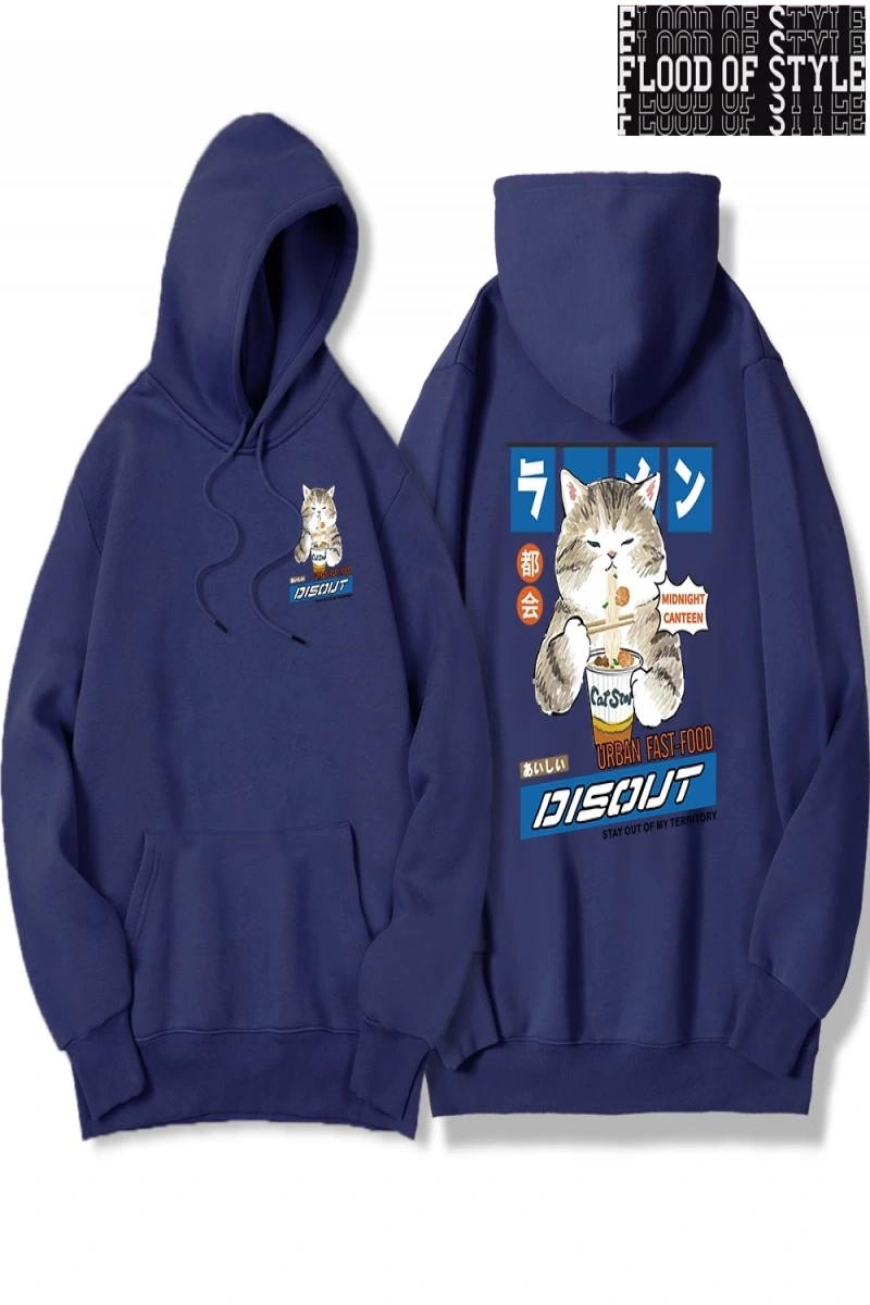 Hip Hop Harajuku Vintage Tarzı  Şehriye ve suşi kedi  Gri