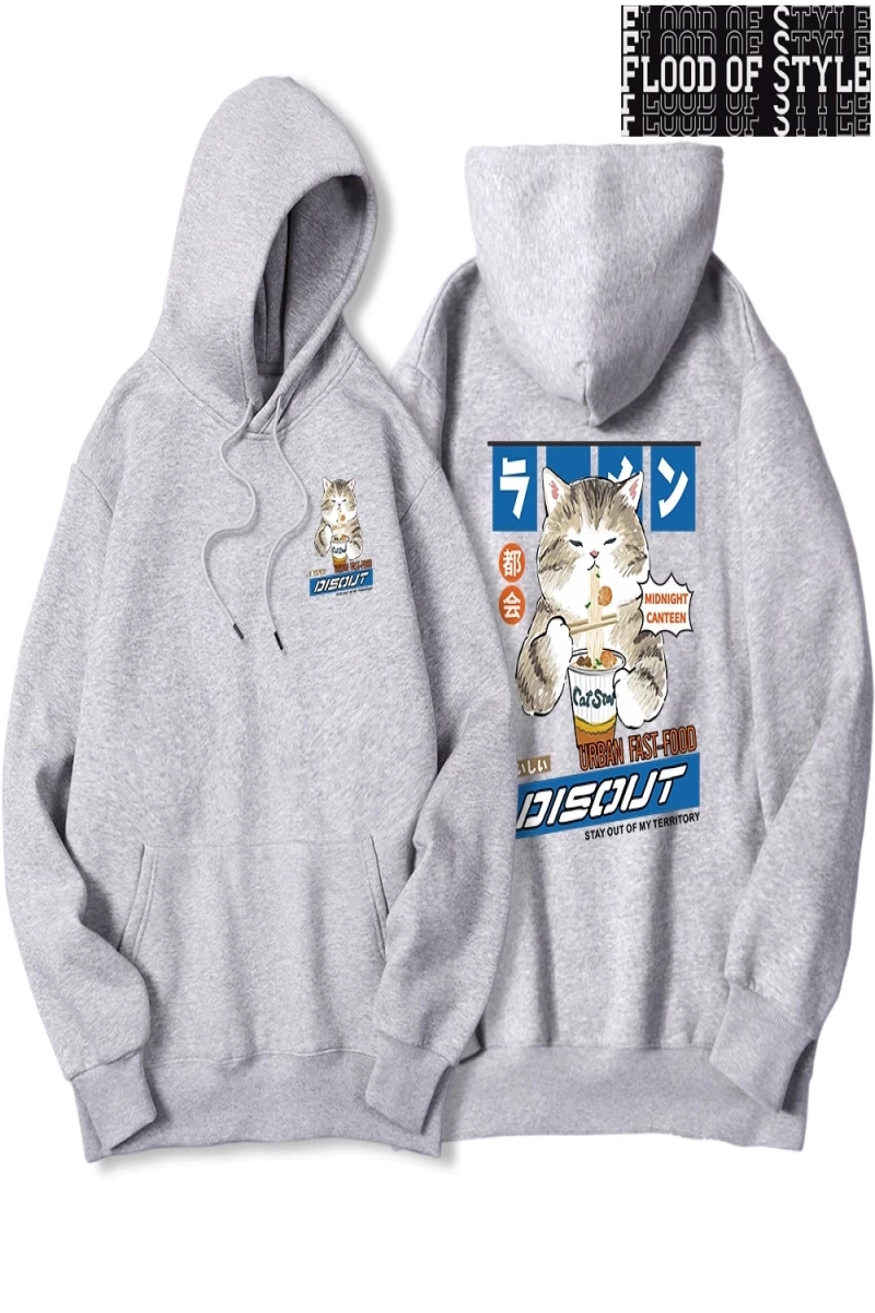 Hip Hop Harajuku Vintage Tarzı  Şehriye ve suşi kedi  Gri