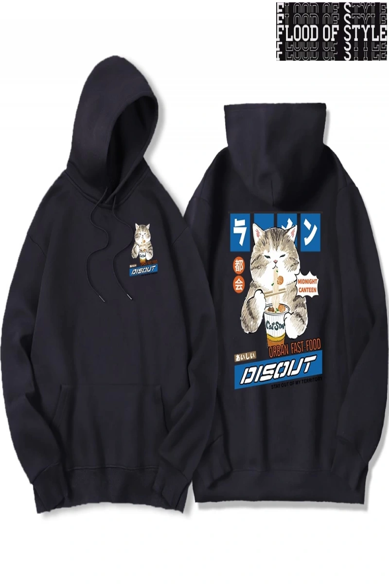 Hip Hop Harajuku Vintage Tarzı  Şehriye ve suşi kedi  Gri