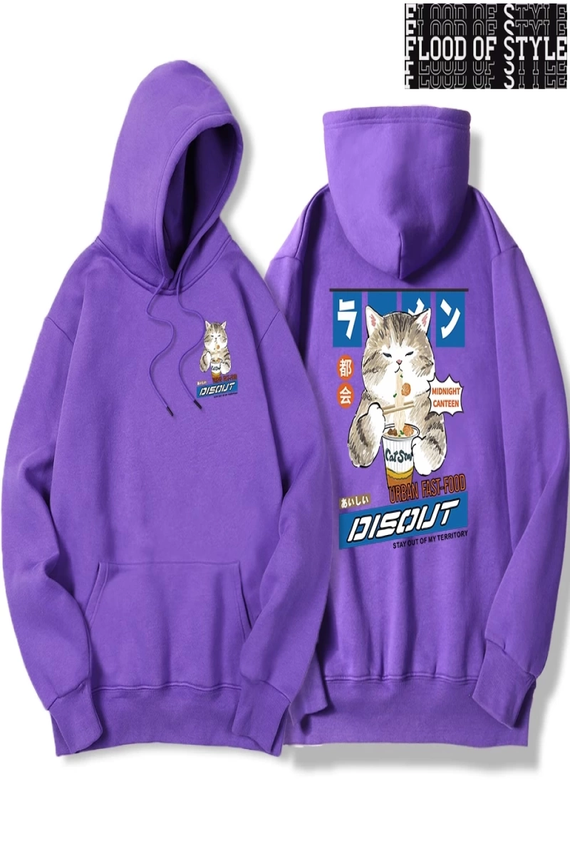 Hip Hop Harajuku Vintage Tarzı  Şehriye ve suşi kedi  Gri