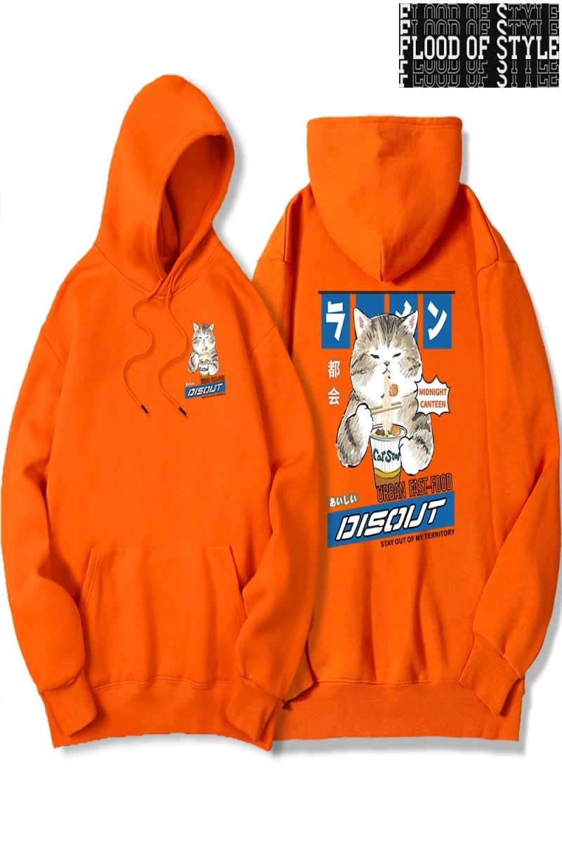 Hip Hop Harajuku Vintage Tarzı  Şehriye ve suşi kedi  Gri