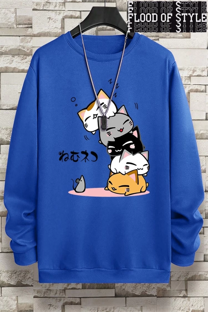 Hip Hop Harajuku Vintage Tarzı  Sevimli Yığılmış Kediler  Gri