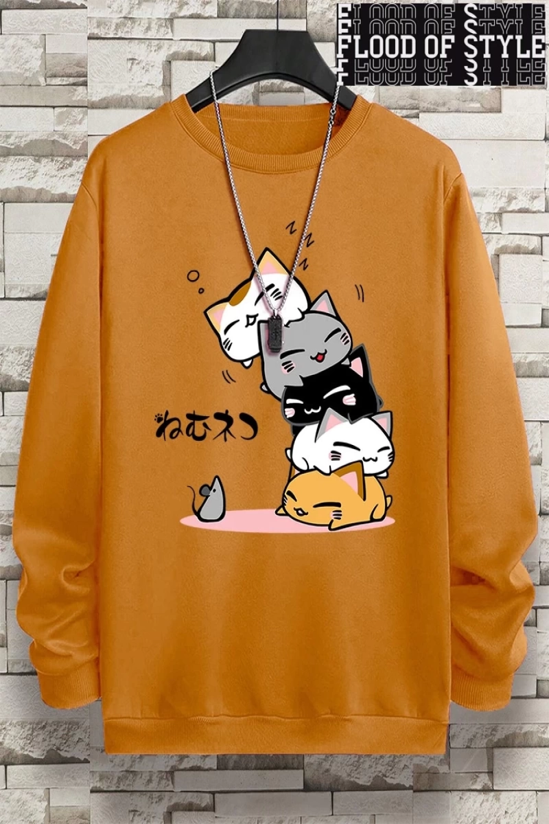 Hip Hop Harajuku Vintage Tarzı  Sevimli Yığılmış Kediler  Gri