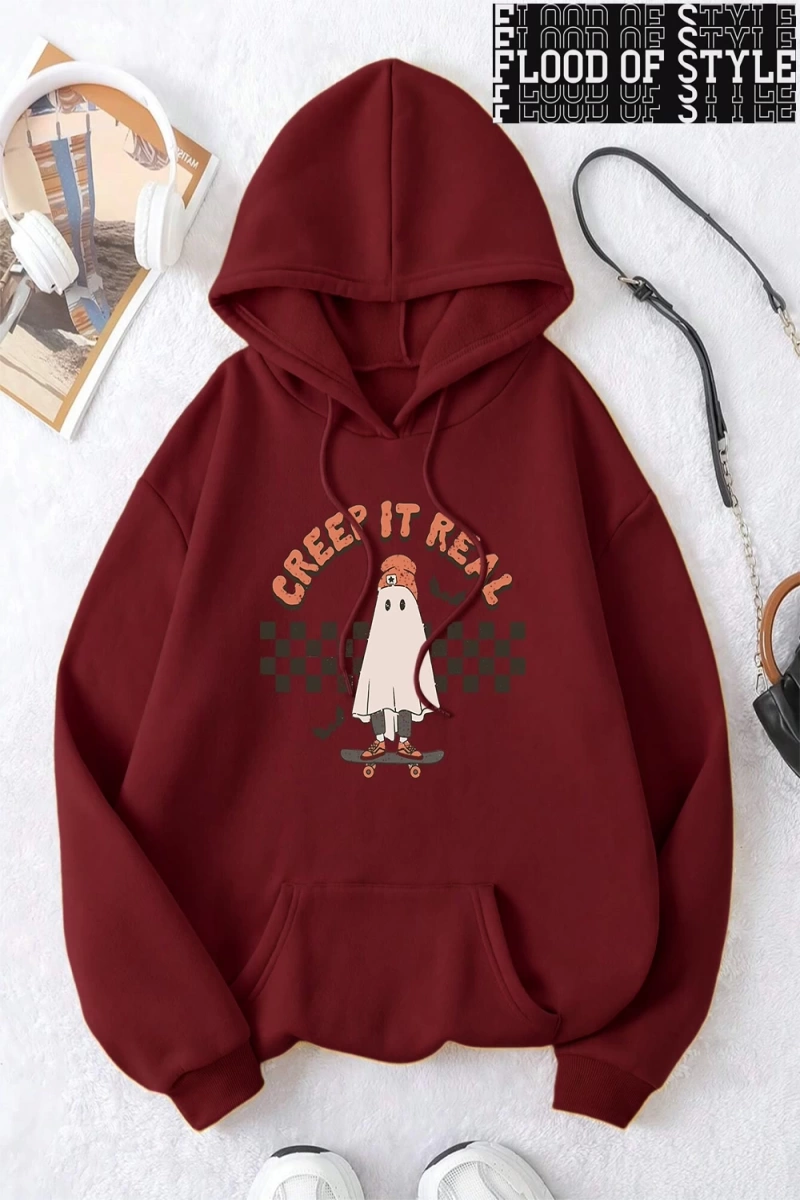 Hip Hop Harajuku Vintage Tarzı  Sürünme gerçek kaykay Hoody  Gri