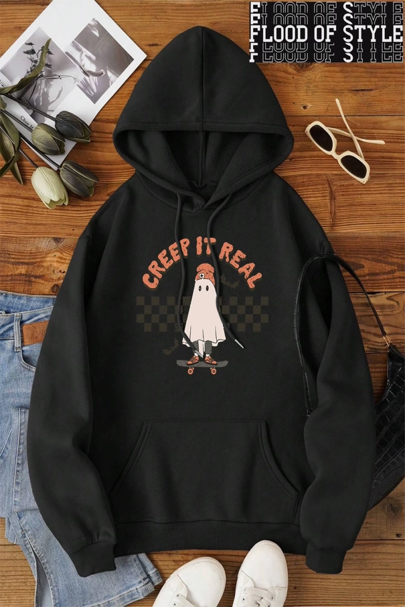 Hip Hop Harajuku Vintage Tarzı  Sürünme gerçek kaykay Hoody  Gri
