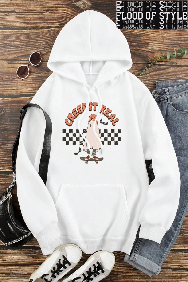 Hip Hop Harajuku Vintage Tarzı  Sürünme gerçek kaykay Hoody  Gri