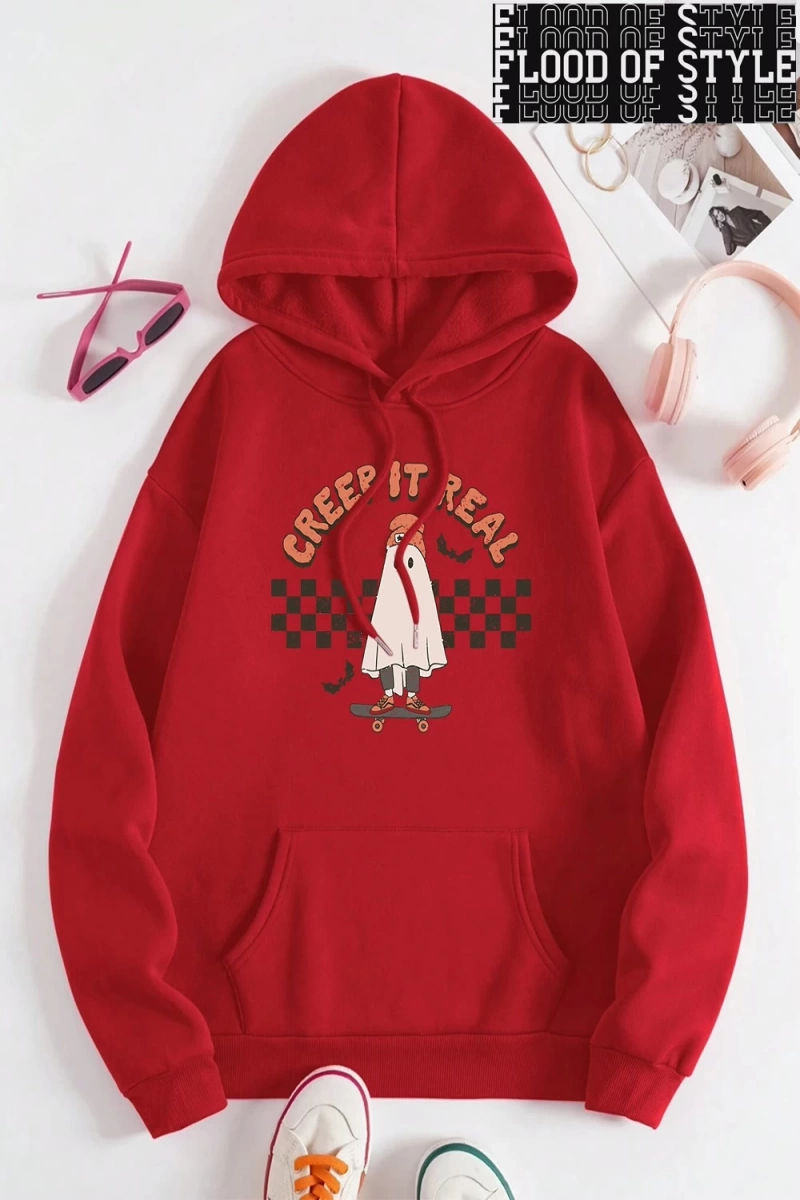 Hip Hop Harajuku Vintage Tarzı  Sürünme gerçek kaykay Hoody  Gri