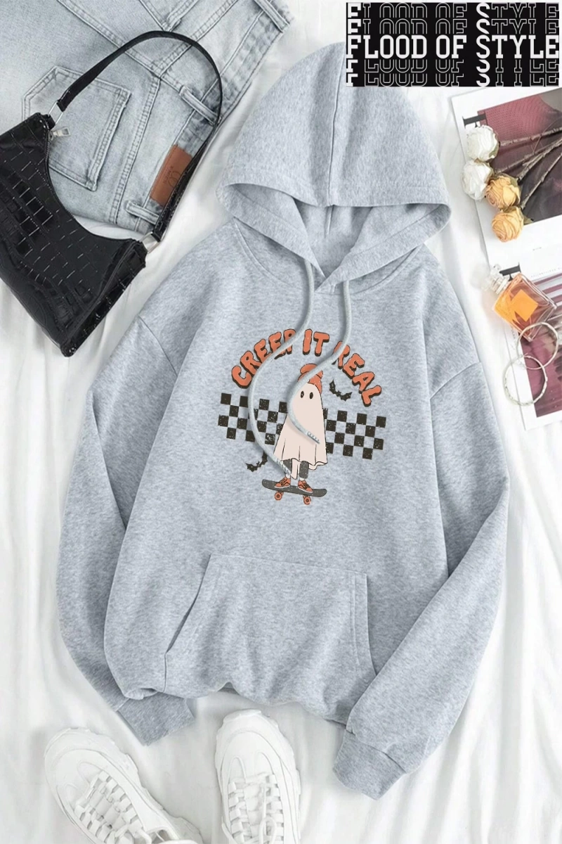 Hip Hop Harajuku Vintage Tarzı  Sürünme gerçek kaykay Hoody  Gri