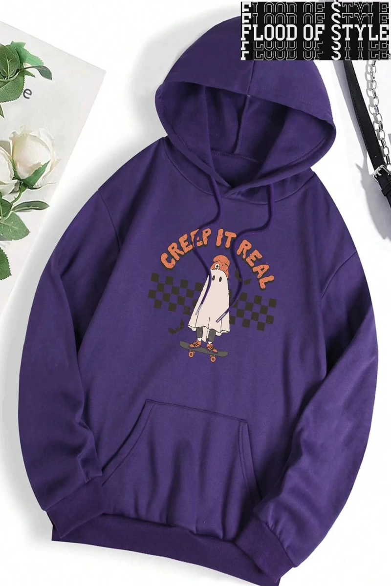 Hip Hop Harajuku Vintage Tarzı  Sürünme gerçek kaykay Hoody  Gri