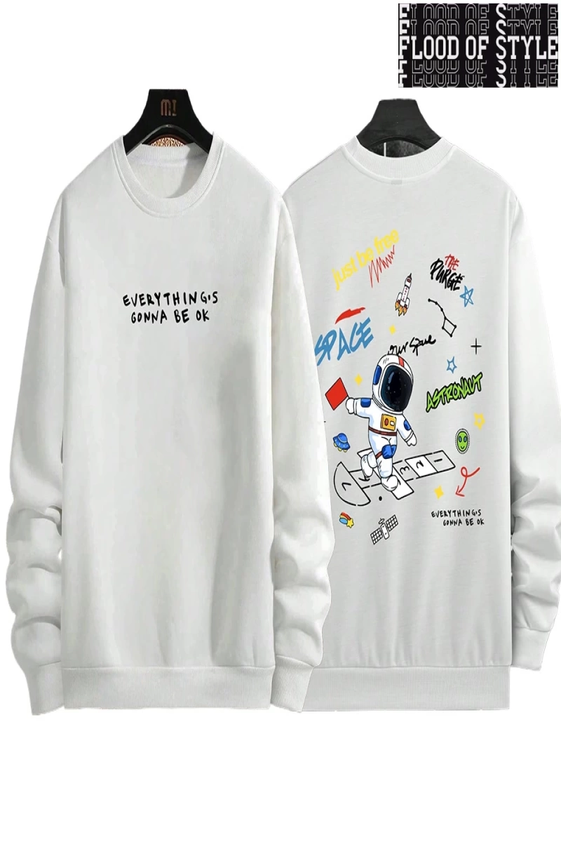 Hip Hop Harajuku Vintage Tarzı  Uzay astronot mutlu oyun baskı  Beyaz