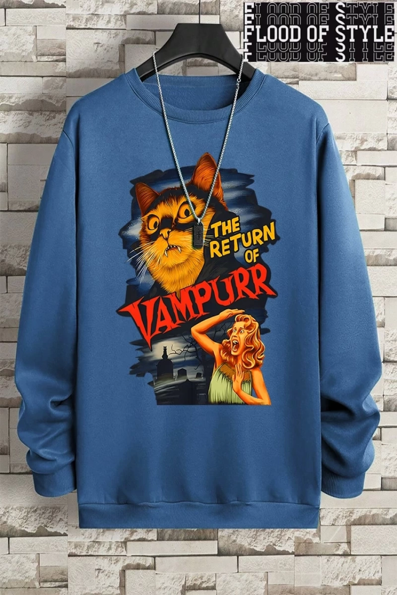 Hip Hop Harajuku Vintage Tarzı  Vampurr kedi komik çizgi roman  Gri