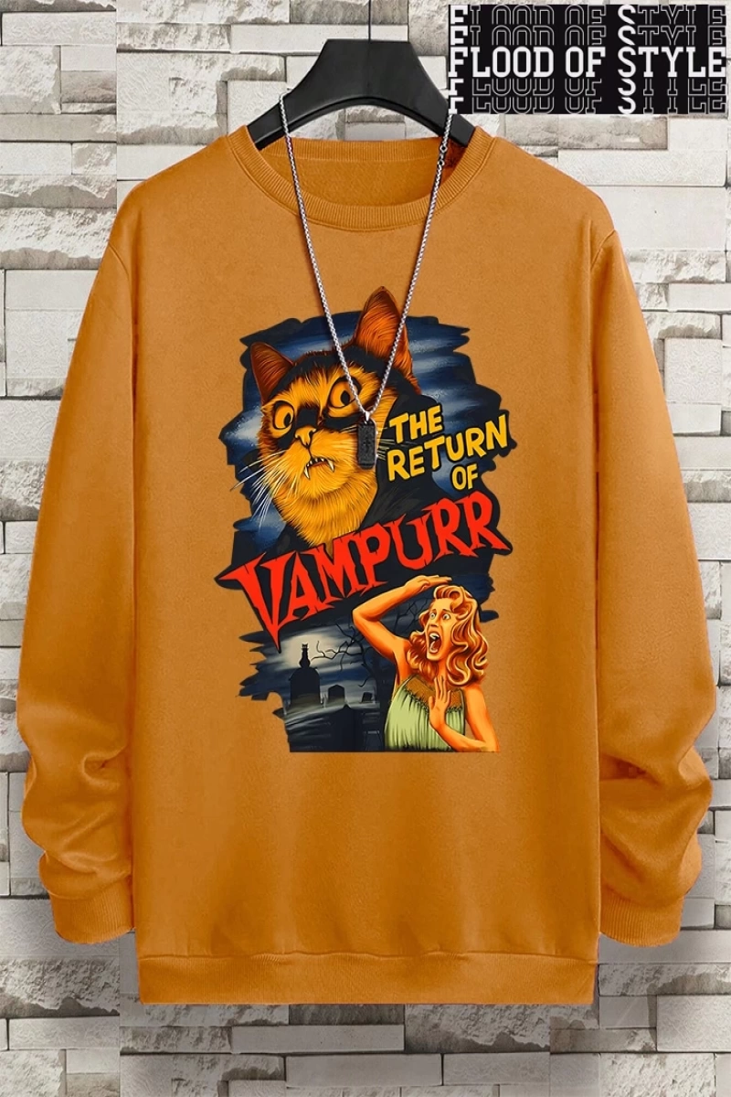 Hip Hop Harajuku Vintage Tarzı  Vampurr kedi komik çizgi roman  Gri