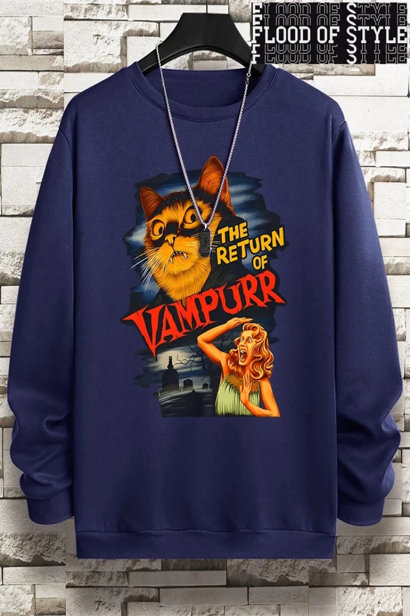 Hip Hop Harajuku Vintage Tarzı  Vampurr kedi komik çizgi roman  Gri