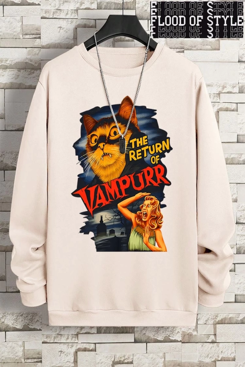 Hip Hop Harajuku Vintage Tarzı  Vampurr kedi komik çizgi roman  Gri