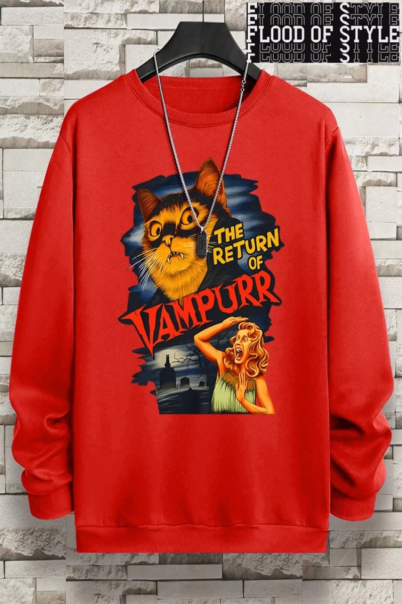 Hip Hop Harajuku Vintage Tarzı  Vampurr kedi komik çizgi roman  Gri
