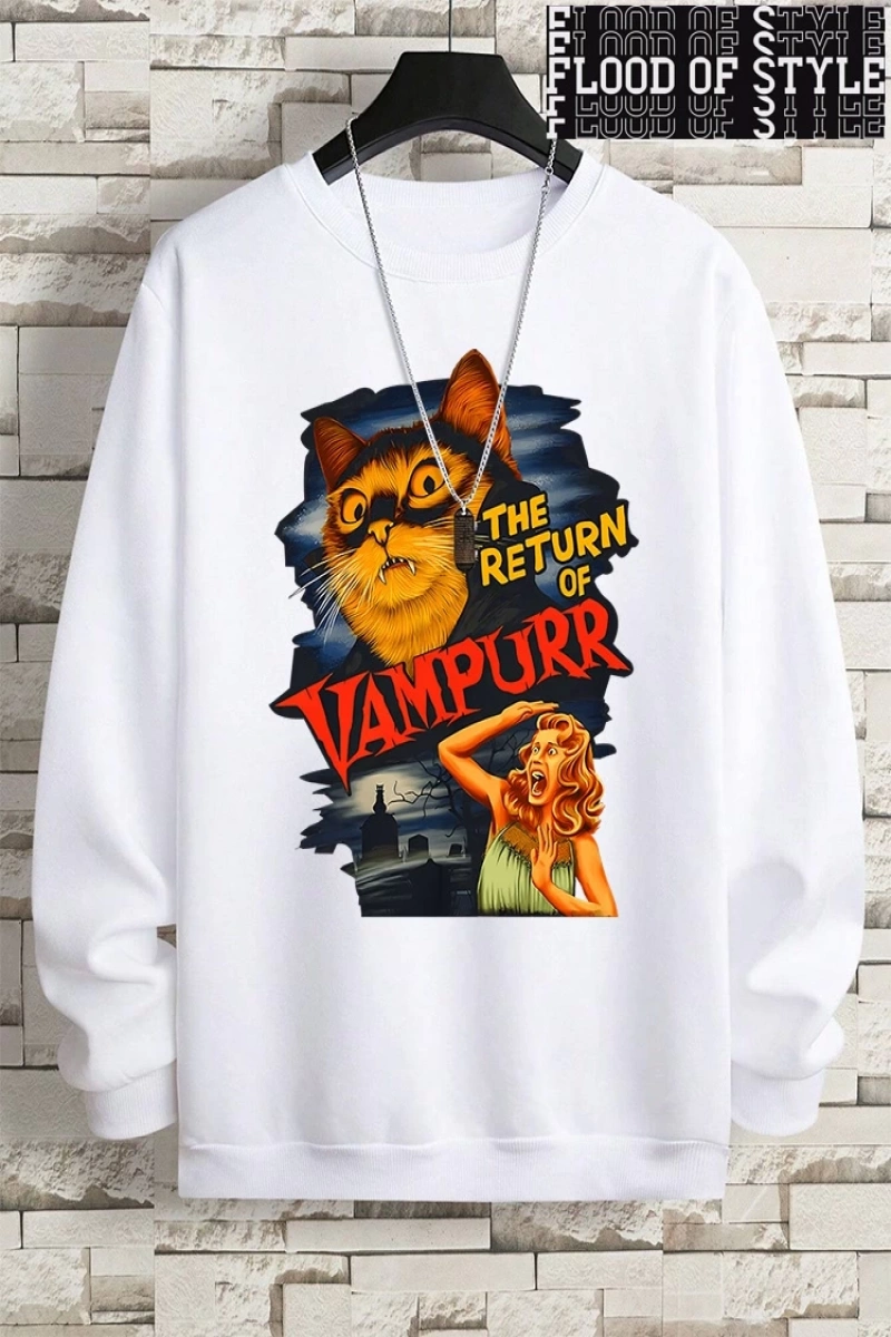 Hip Hop Harajuku Vintage Tarzı  Vampurr kedi komik çizgi roman  Gri