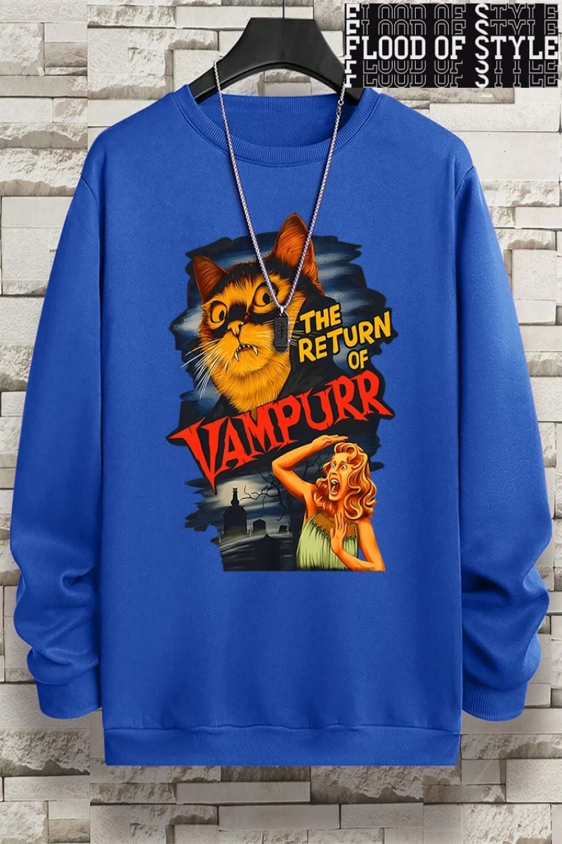 Hip Hop Harajuku Vintage Tarzı  Vampurr kedi komik çizgi roman  Gri