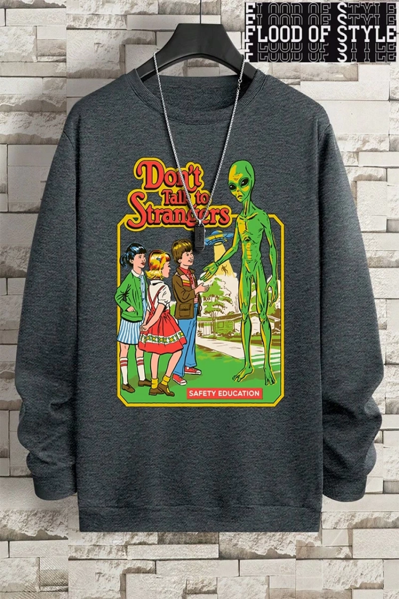 Hip Hop Harajuku Vintage Tarzı  Yabancılarla konuşma komik Gri