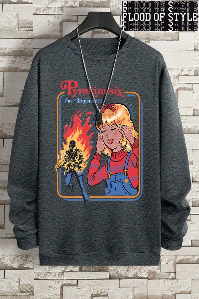 Hip Hop Harajuku Vintage Tarzı  Yeni başlayanlar için Pyrokinesis  Gri